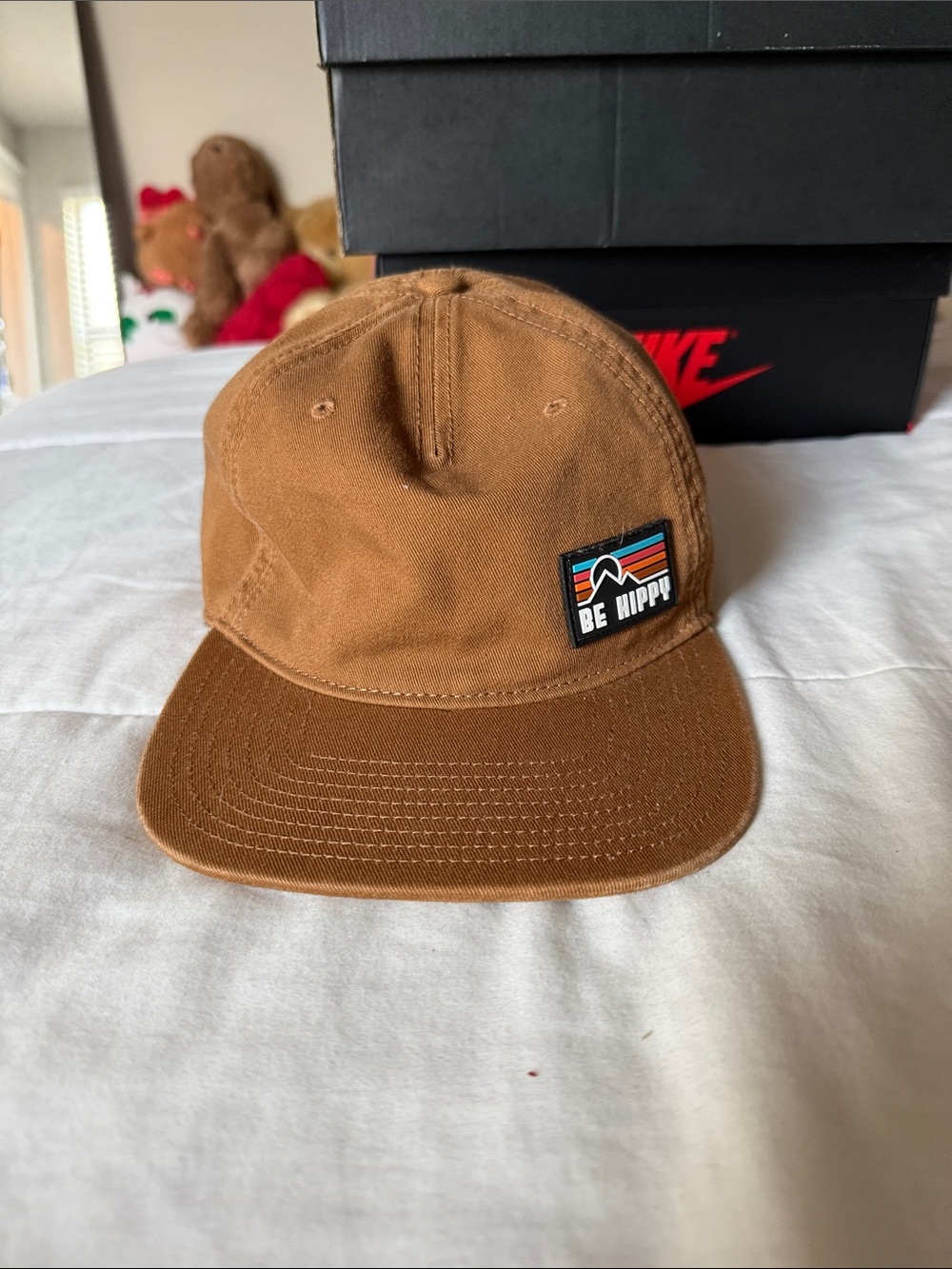Nike Kids Brown Canvas Cap with Colorful Patch